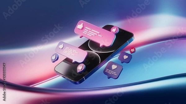 Obraz Futuristic 3D Smartphone Mockup with Modern Design Elements and Realistic Render