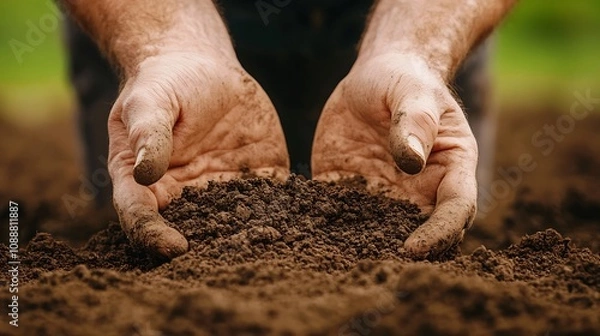 Fototapeta Farmer Analyzing Soil with Digital Sensor for Sustainable High Tech Farming
