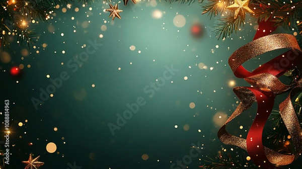 Obraz A magical green Christmas background with sparkles