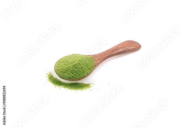 Fototapeta Green tea powder on white background