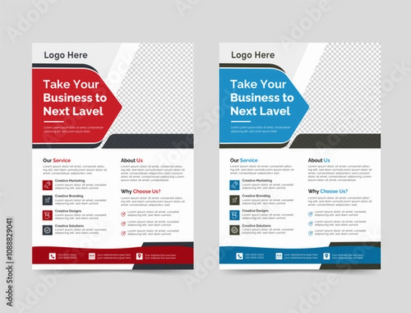 Fototapeta a bundle of 2 templates of different colors a4 flyer template, modern business flyer template, perfect for creative professional business, geometric business flyer and creative design, vector template