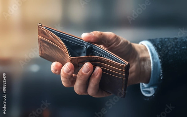 Fototapeta Businessman showing empty wallet experiencing poverty and financial crisis