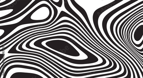 Fototapeta Trippy organic shape Waves Ripple Pattern black and white retro wave pattern reminding optical illusions