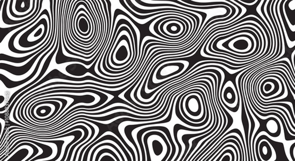 Fototapeta Trippy organic shape Waves Ripple Pattern black and white retro wave pattern reminding optical illusions
