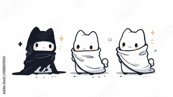 Obraz Cat Halloween ghost costume, chibi doodle style