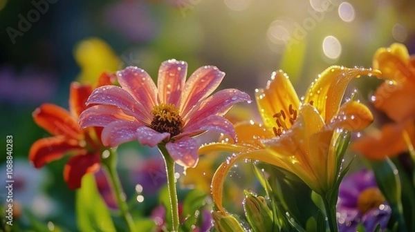 Obraz Colorful Flowers in a Vibrant Garden Setting
