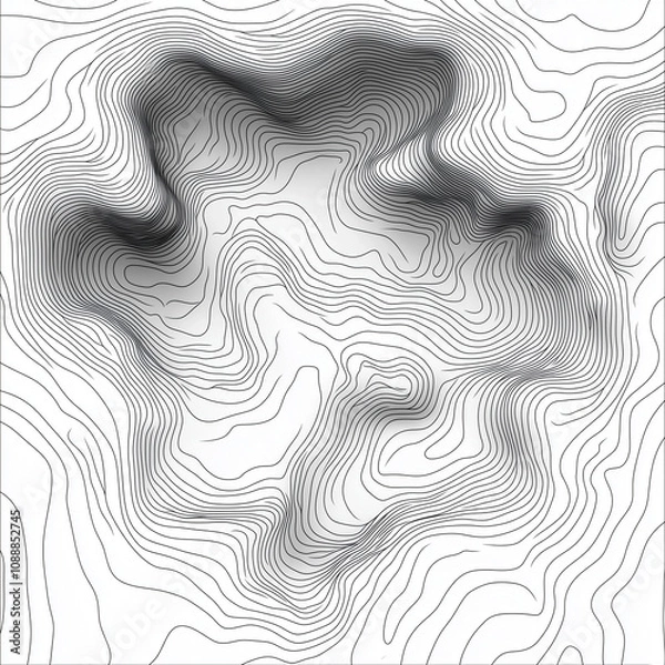 Obraz Abstract topographic contour lines on white background in black and white style