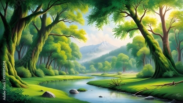 Fototapeta A serene and vibrant depiction of nature and environment