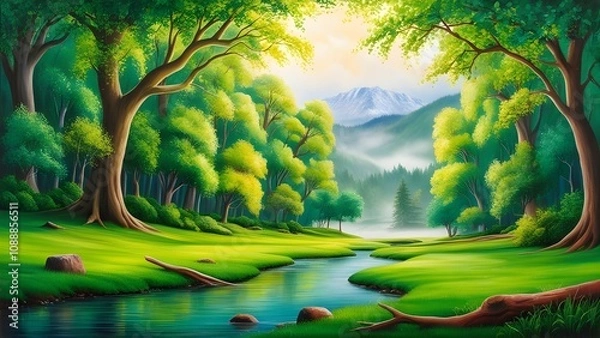 Fototapeta A serene and vibrant depiction of nature and environment