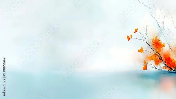 Obraz serene and artistic depiction of orange butterflies on delicate branches against soft, blurred background. tranquil scene evokes sense of calm and beauty