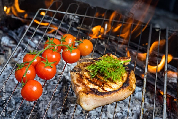 Obraz Grilled meat, tomato