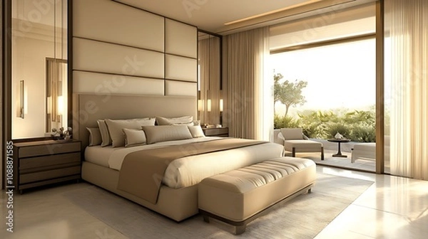 Obraz Beautiful Colored Mockup Bedroom Interior Blank Poster Decoration Art Background Image, generative AI