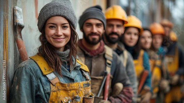 Obraz A group of construction workers are posing for a picture