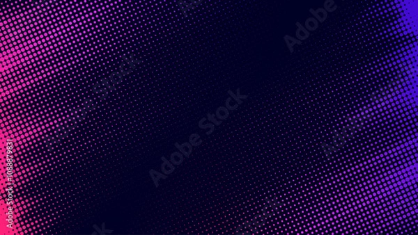 Fototapeta Vector halftone gradient background in vibrant pink and purple tones. Dynamic dots fading diagonally over a dark backdrop. Modern abstract design.