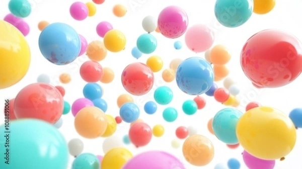 Fototapeta Floating Pastel Balloons Festive, Joyful 3D Render of Colorful Balloons for Celebration Backgrounds