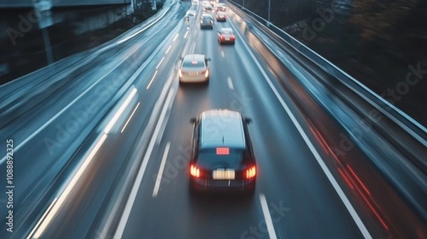 Fototapeta A blurred view of cars moving on a highway, capturing the dynamic flow of traffic.