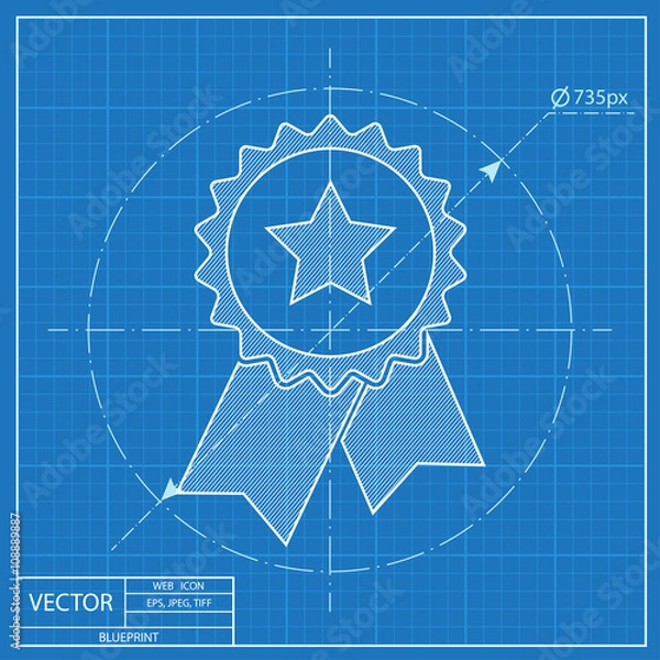 Fototapeta Vector badge with ribbons and stars icon on blue background, vector illustration