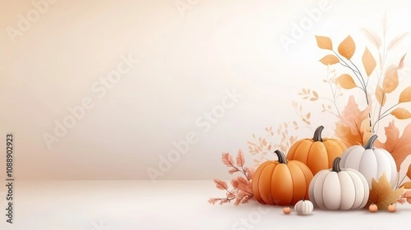 Fototapeta A serene watercolor painting of Halloween pumpkins, using delicate hues and soft shading on a plain white background for a minimalist design.