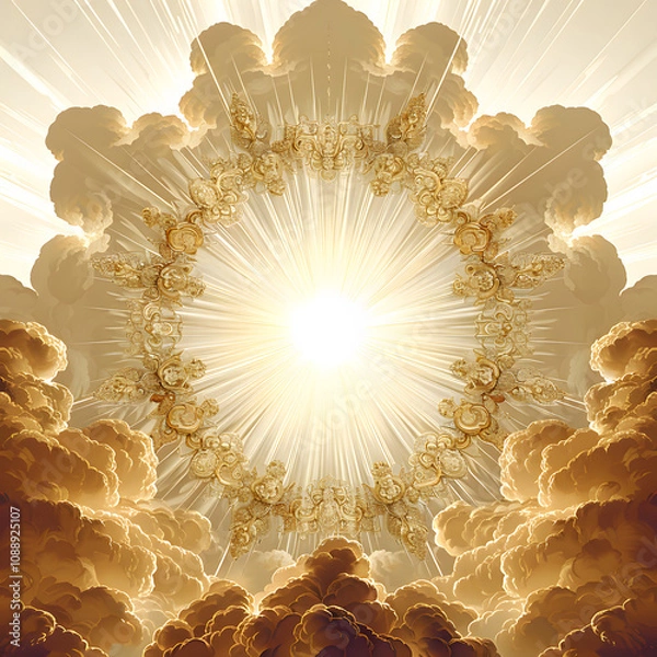 Fototapeta the radiance of god's logos a divine light in the heavenly beginning. concept sacred scriptures, divine revelations, spiritual enlightenment, theology reflections with a white accent, text 