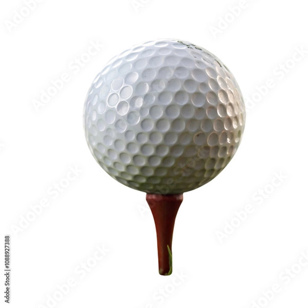Fototapeta A close-up of a dimpled golf ball perched on a red tee, capturing the essence of precision and leisure sports, set against a transparent background