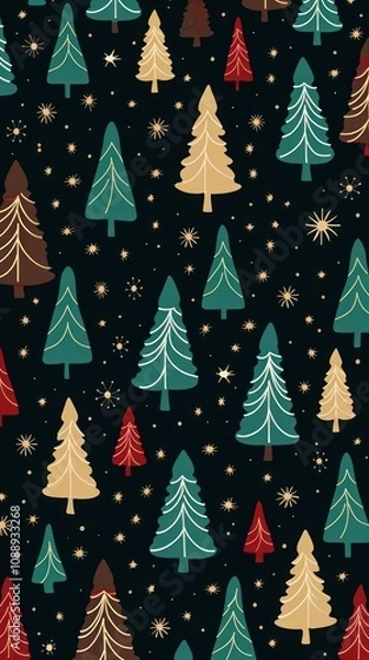 Fototapeta Doodle Christmas tree pattern.