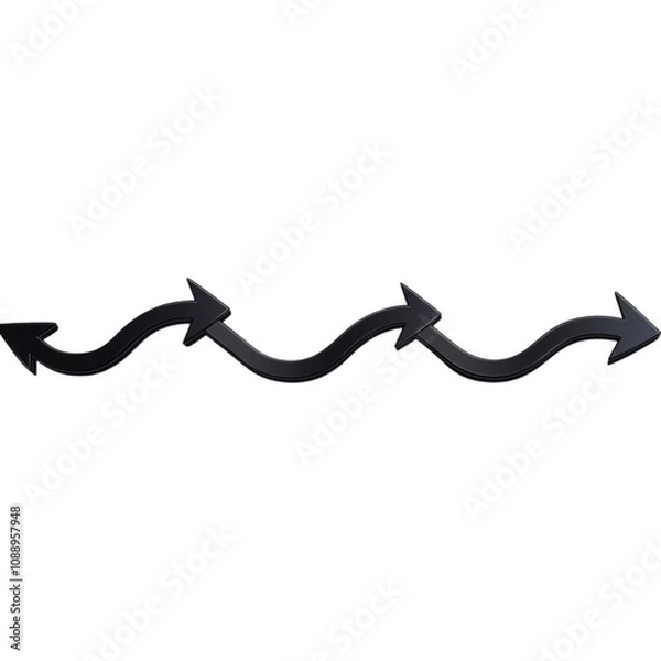 Fototapeta A series of black arrows arranged in a wavy line, illustrating direction and movement against a light background.