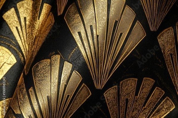 Fototapeta Repeating gold and black geometric patterns in an Art Deco style, ideal for luxurious or vintage-themed projects. 