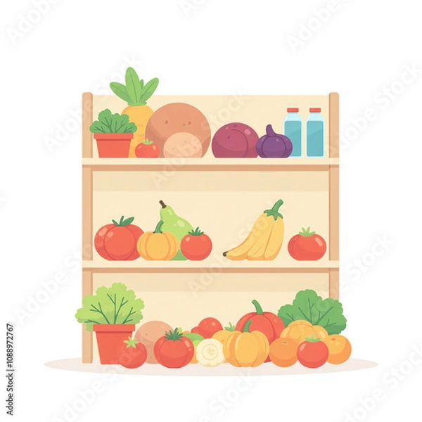 Obraz 新鮮彩り野菜果物棚並べる夏の収穫祭