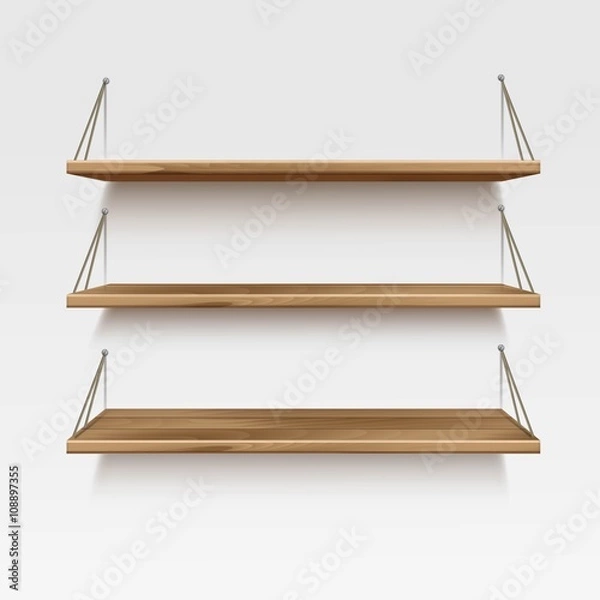 Fototapeta Vector Empty Wooden Wood Shelf Shelves Isolated on Wall Background