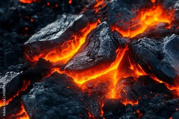 Fototapeta Fiery Volcanic Lava Flow: Close-Up View of Molten Rock and Intense Heat