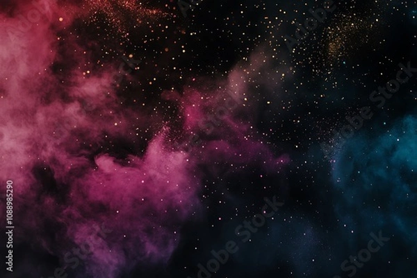 Fototapeta Cosmic Nebula: A vibrant abstract space art background, showcasing a swirling galaxy of colors and sparkling stardust. Perfect for design projects needing a celestial, fantasy feel.
