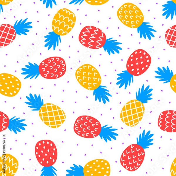 Obraz Seamless pattern with colorful pineapples and dots