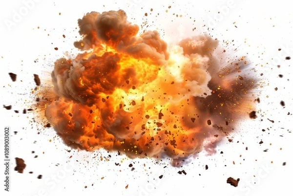 Obraz Explosive fireball on white backdrop, powerful fiery burst