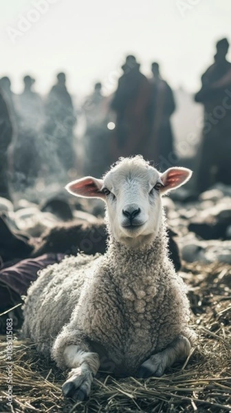 Fototapeta Lamb sacrifice for Eid al-Adha in a rural area highlights culture and community spirit