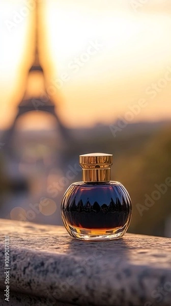 Fototapeta Perfume Bottle with Eiffel Tower in the Background