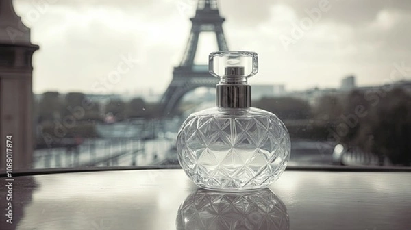 Fototapeta Elegant Perfume Bottle with Eiffel Tower View