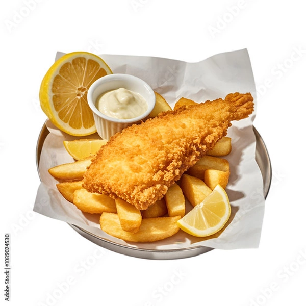 Fototapeta Crispy Fish and Chips on transparent background