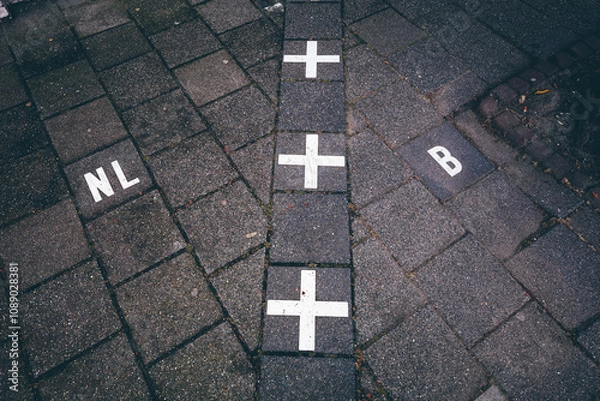 Fototapeta Border Between Belgium and the Netherlands, Line on the Ground