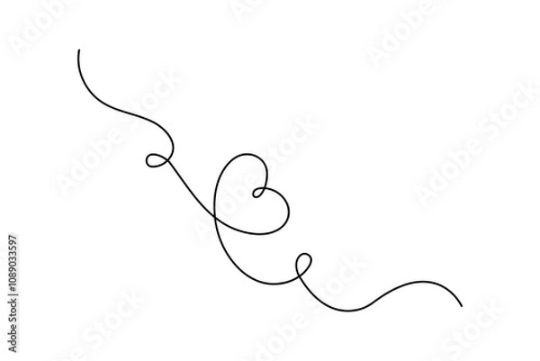 Obraz Love shape continuous single line art and isolated outline vector illustration
