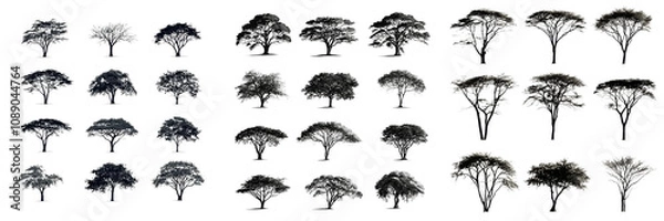 Obraz A collection of diverse tree models showcasing various shapes, sizes, and textures in a uniform format.