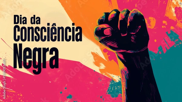 Fototapeta Dia da Consciência Negra 20 de Novembro. Punho cerrado de uma pessoa preta representando o dia da consciência negra. Dia Nacional de Zumbi. Post ou banner com ilustração