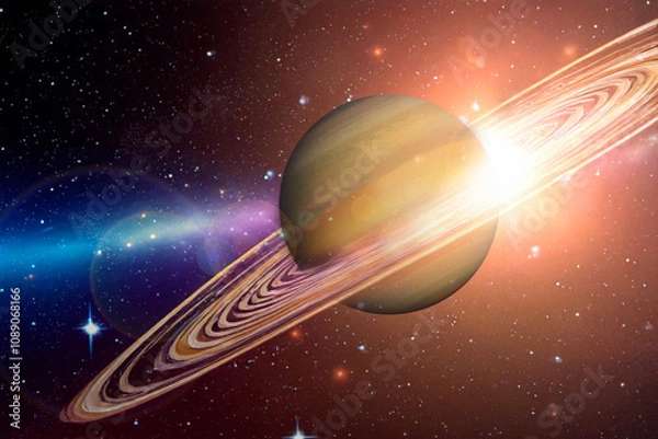 Fototapeta colorful universe with planet saturn and its rings elements of this image furnished by nasa