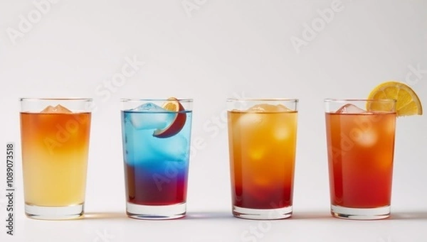 Fototapeta Image of four cocktails displayed against a pristine white backdrop