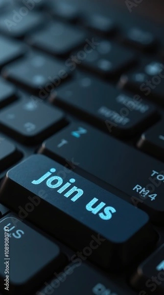 Obraz Join Us Text on Keyboard Button Indicates Invitation