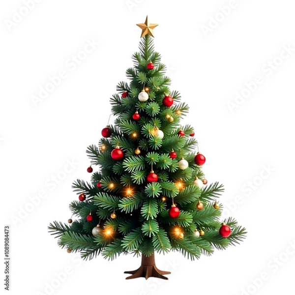 Obraz Decorated Christmas Tree with Lights and Ornaments