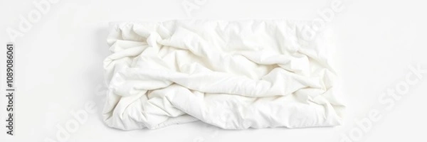 Fototapeta A pristine white blanket with intricate folds placed on a minimalist background of pure white surface, soft fabric, elegant folds, delicate texture