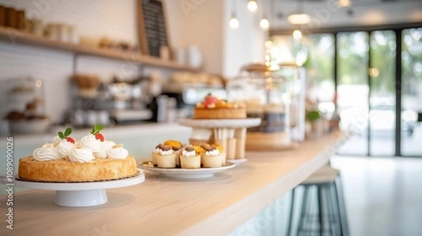 Fototapeta Elegant Bistro Setting Showcasing an Array of Sophisticated Sweets and Cafe-Style Delicacies