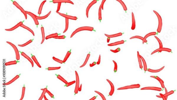 Obraz Many red chili peppers on transparent background. Chili peppers background.