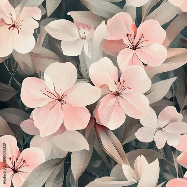 Obraz Close-up of Delicate Pink Flowers with Green Foliage