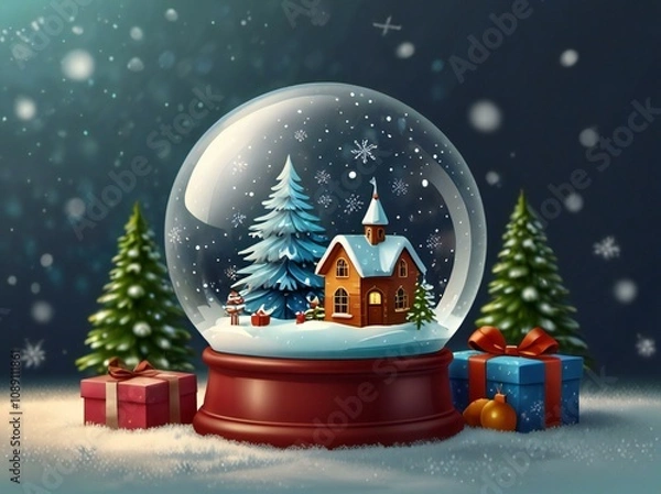 Fototapeta christmas tree and snowman